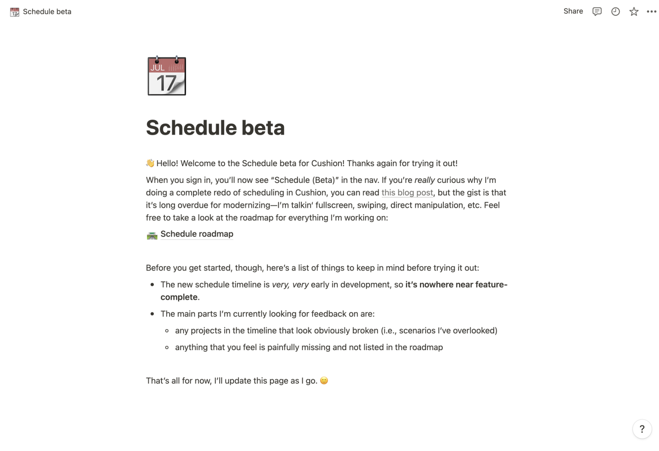 Schedule beta notion