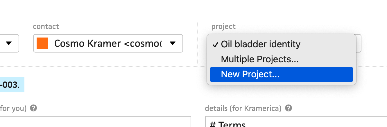 invoice form inline new project