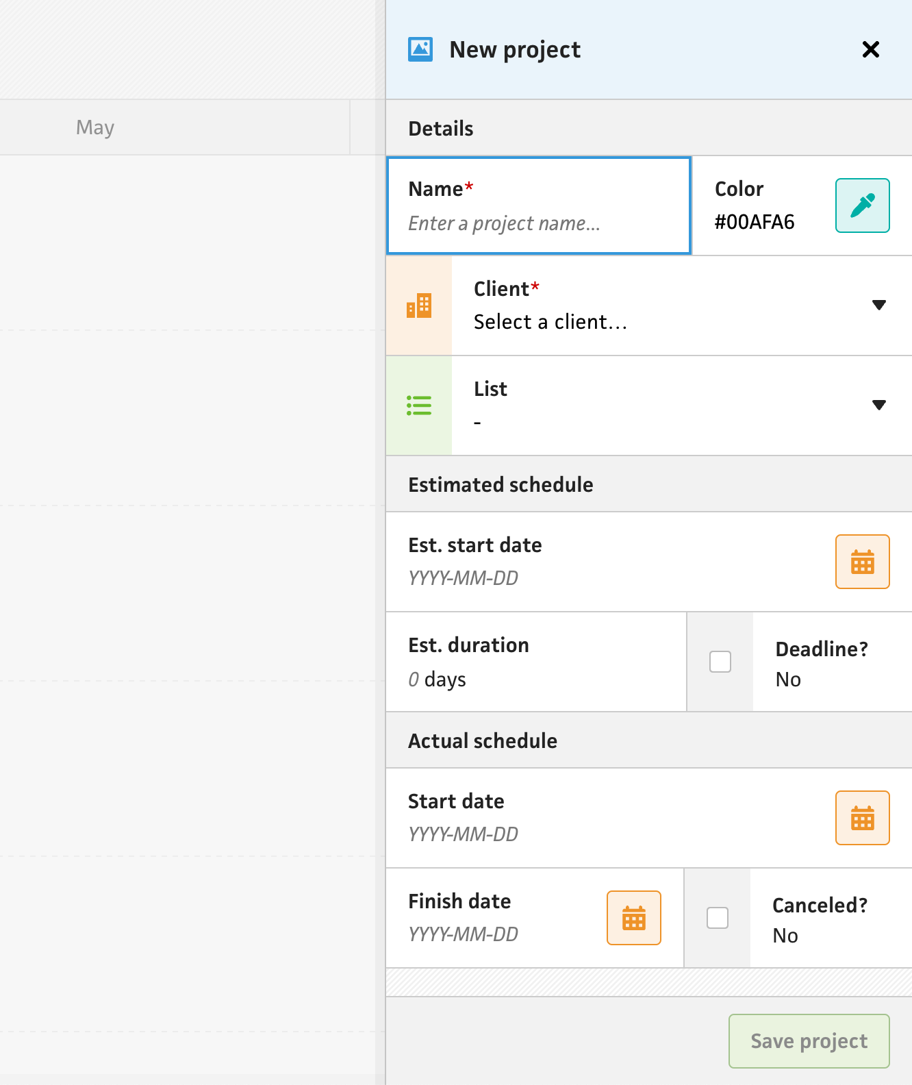 project form stacked modal