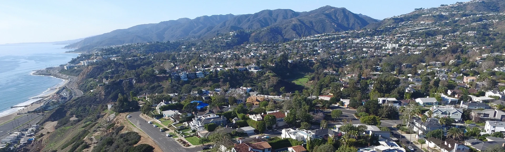 Aerial view the Pacific Palisades in Los Angeles, California.
