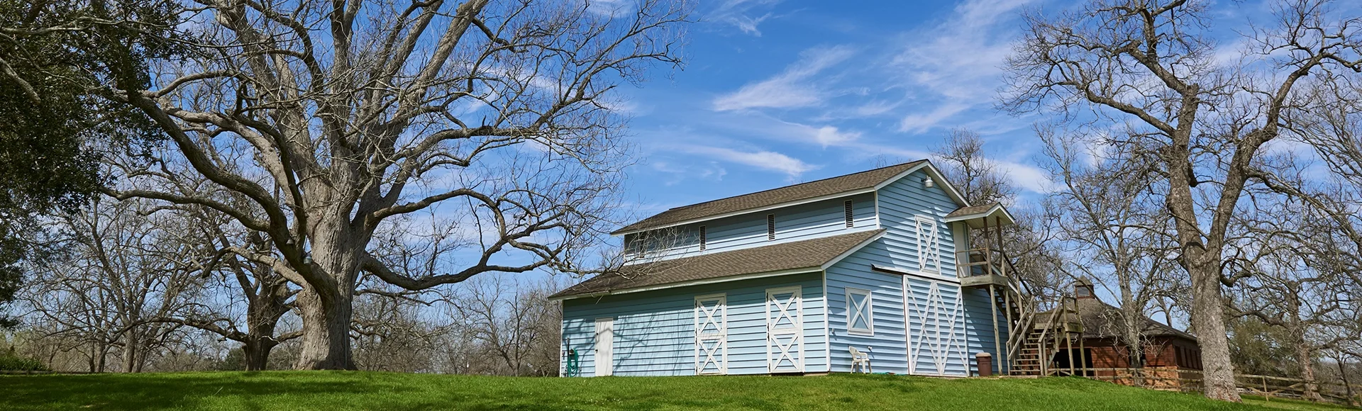 Downloaded
Save to Library
Preview Crop
Find Similar
File #: 281383877
A Pale Blue Dutch Barn, surrounded by Pecan Trees on Property near Richmond, Texas