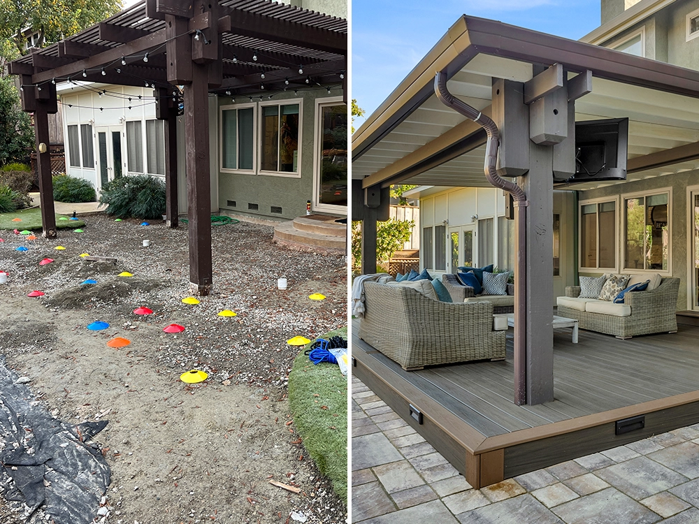 Pergola and patio before and after. Drastic transformation. 