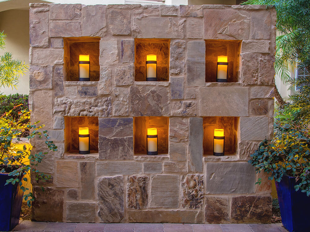 Paving Stone wall feature with built-in candle lights