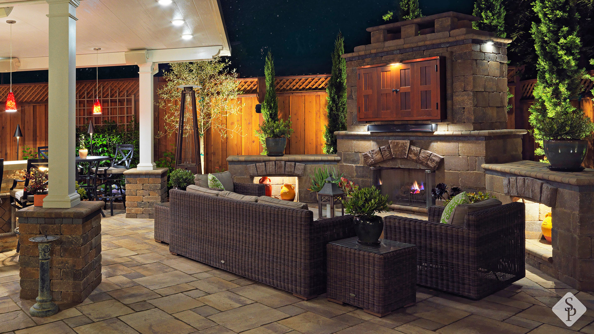 nice patio with outdoor lighting, pergola