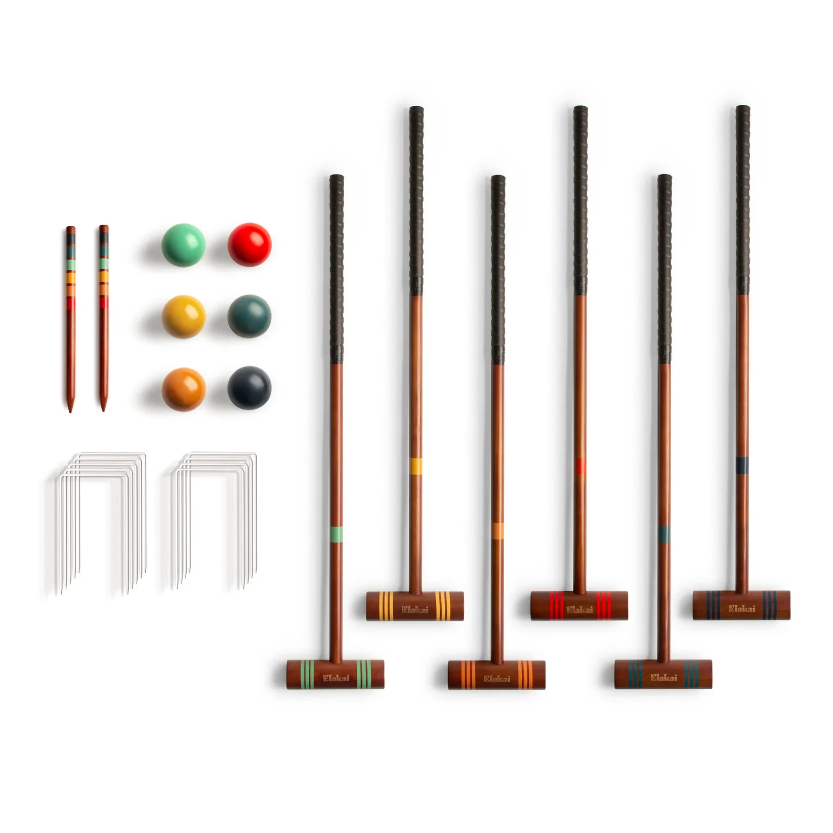 Colorful Solid Wood Elakai Games 6 Player Croquet Set 