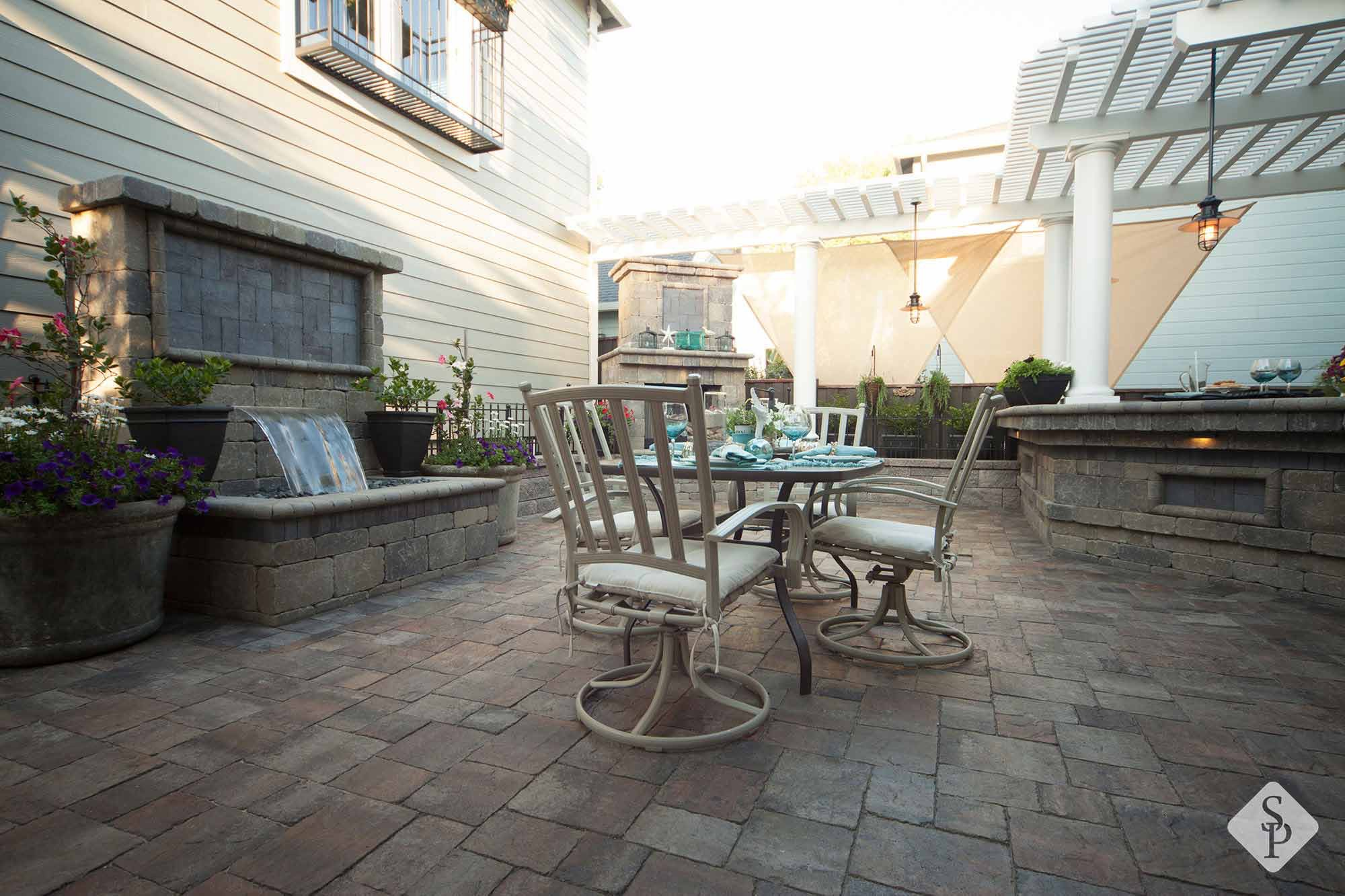 patio with waterfall