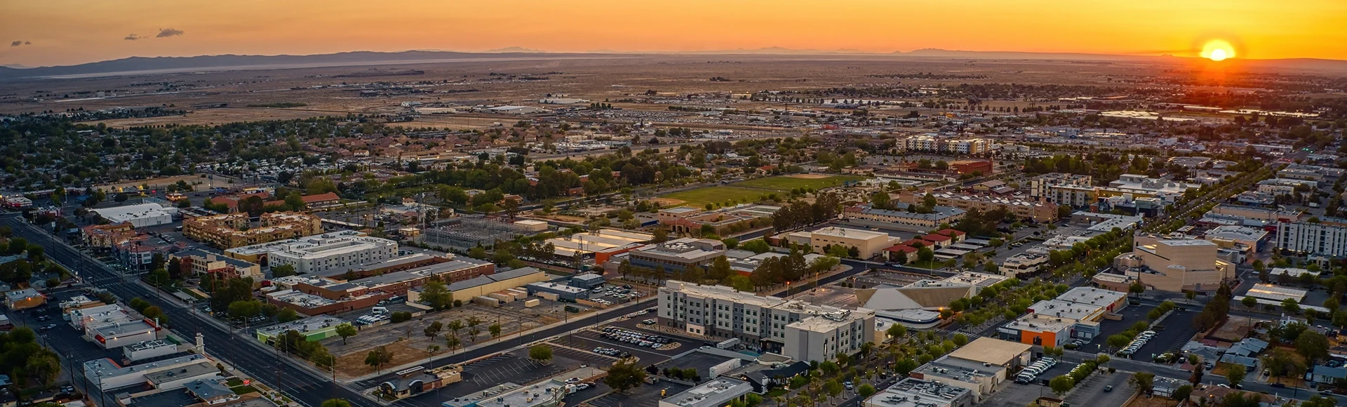 Aerial View of Lancaster, California at Sunrise
