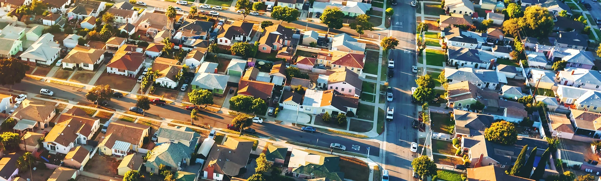 Aerial view of of a residential neighborhood in Hawthorne, in Los Angeles, CA