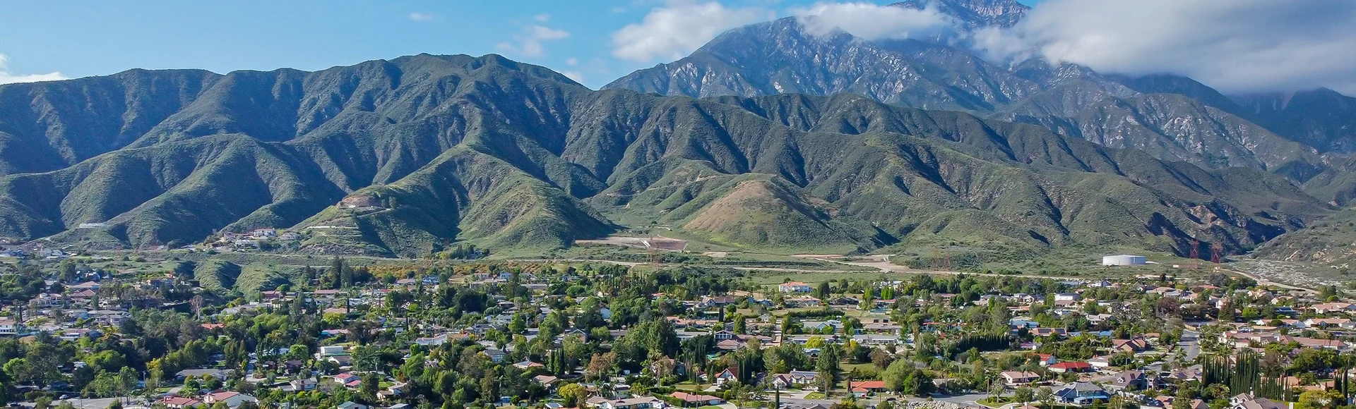 
Upland, California, USA –Top Aerial Drone View of San Antonio Heights Upland, CA with North Mountain View