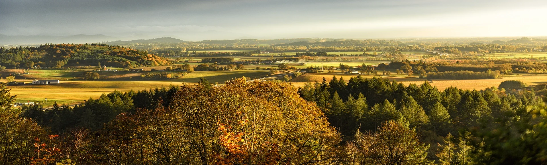 Golden Misty Sunset Over the Mid Willamette Valley, Marion County, Western Oregon
