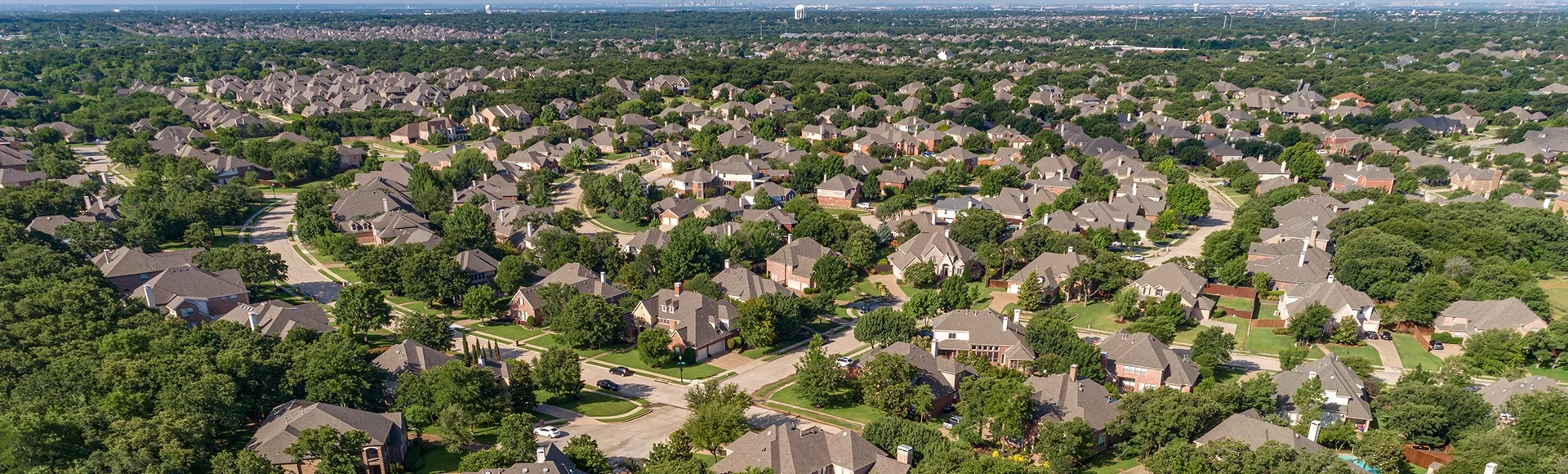 Drone aerial residential neighborhood in Keller, TX