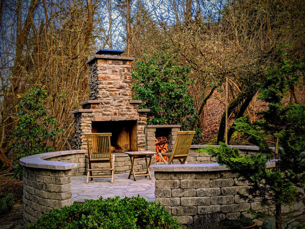 Outdoor stone fireplace in Portland 