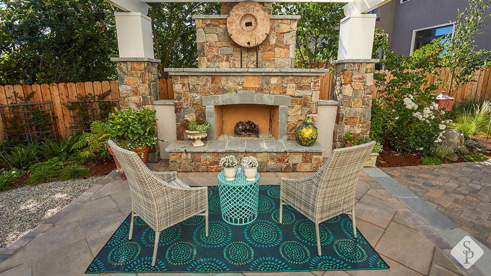 outdoor stone fireplace