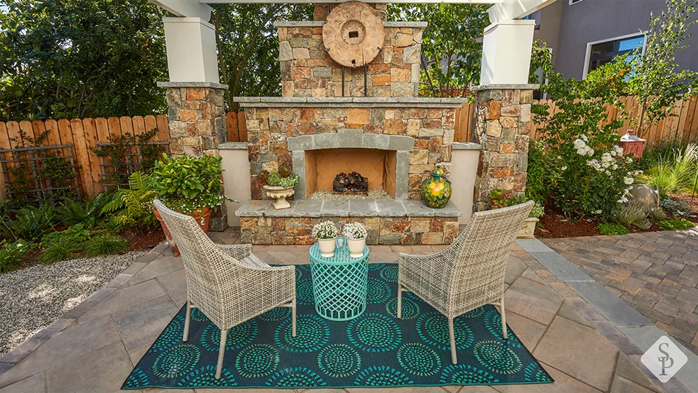 outdoor stone fireplace