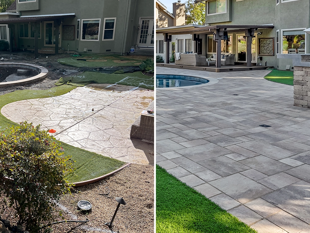 Before and after paving stone patio from System Pavers.