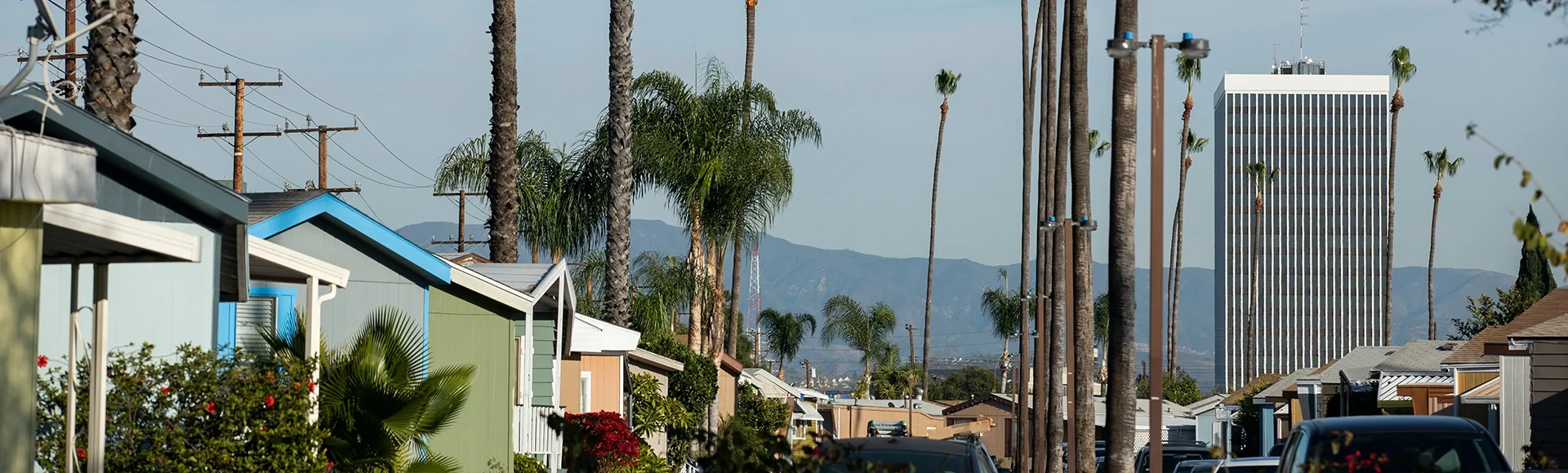 Daytime skyline view of downtown Garden Grove, California, USA.