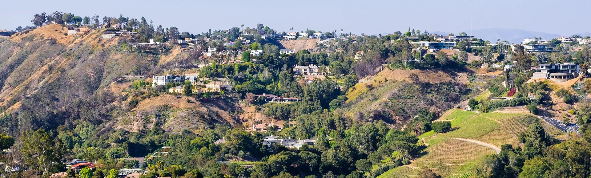 Scattered houses on one of the hills of Bel Air neighborhood, Los Angeles, California