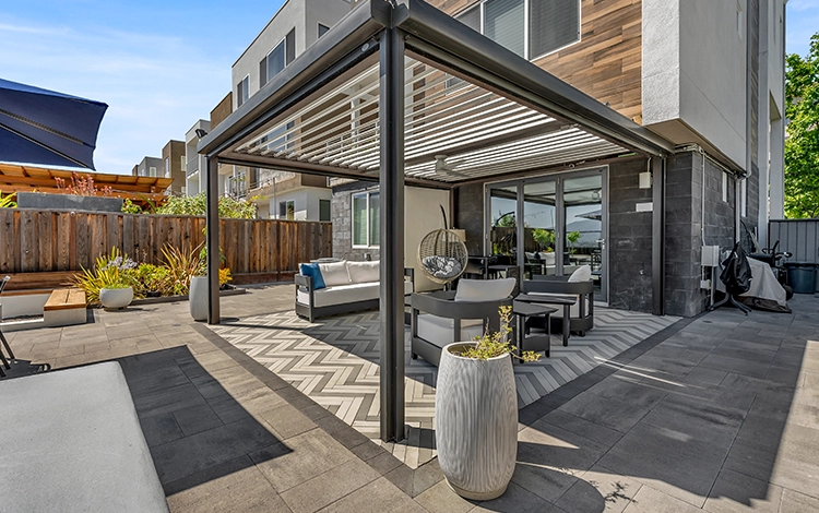 Pergola on a paving stone patio in California