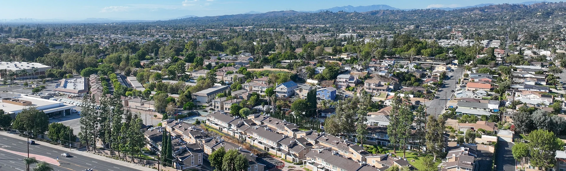 Aerial view of of La Habra city , in northwestern corner of Orange County, California, United States.
