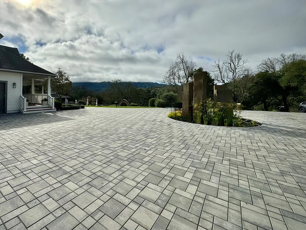 Gray stone paver driveway