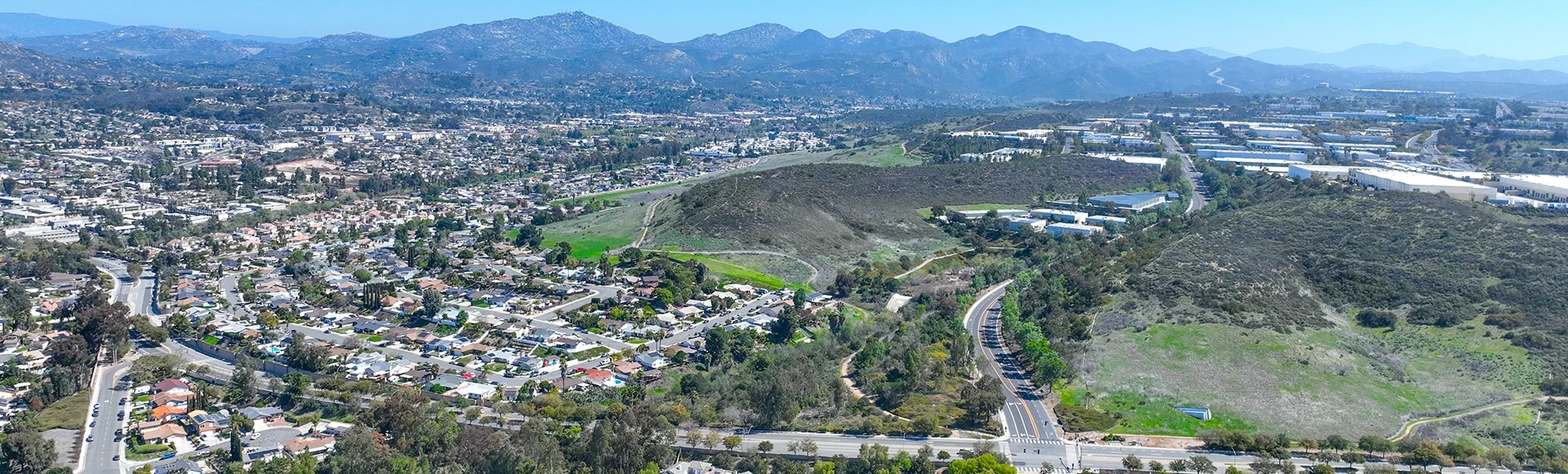 Aerial view houses and communities in Scripps and Poway in San Diego, South California, USA