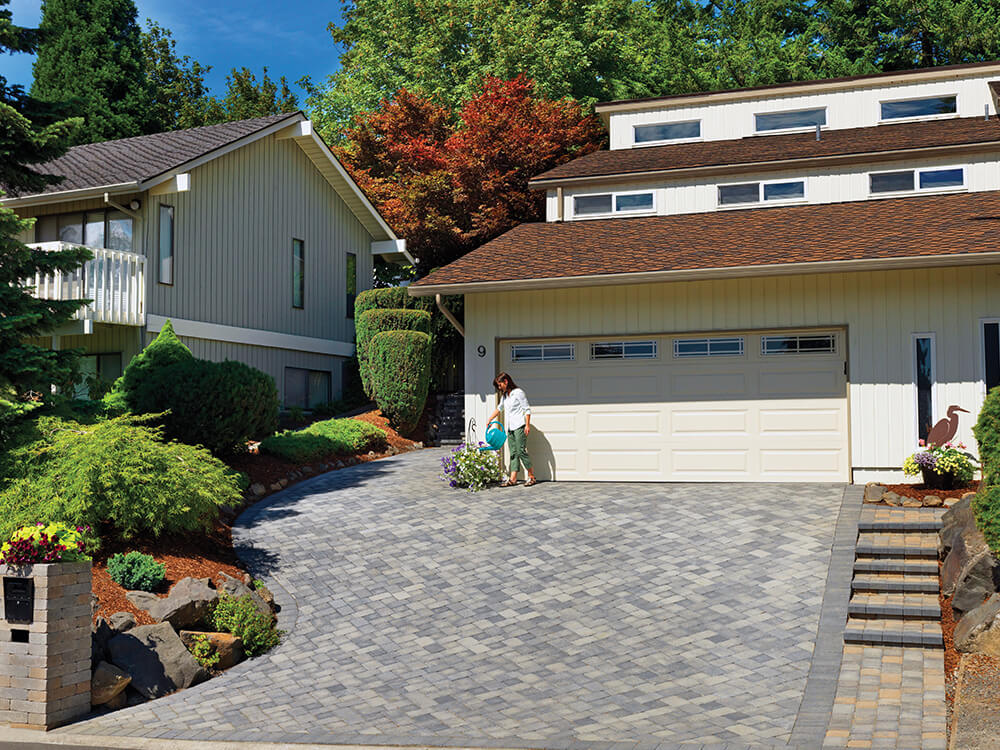 Large paving stone driveway in front of a home in Portland, Oregon