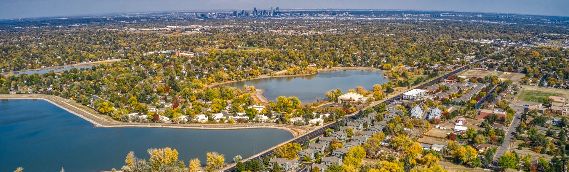 Aerial View of Autumn Colors in Denver Suburb of Lakewood, Colorado