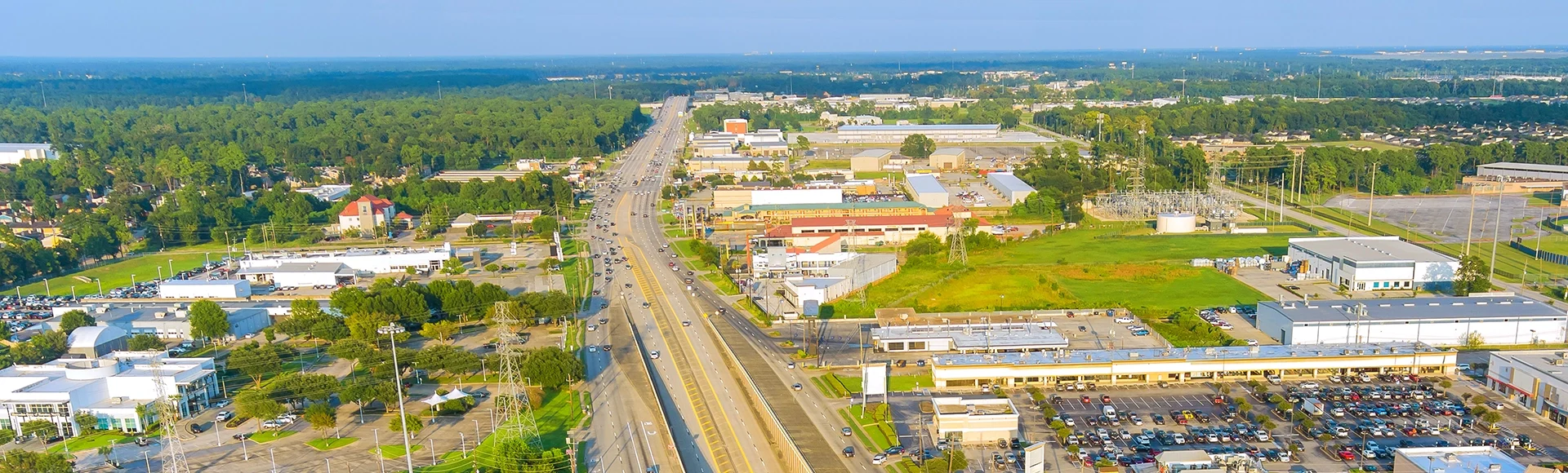 suburban area of Houston, Texas wide lanes, overpasses, urban