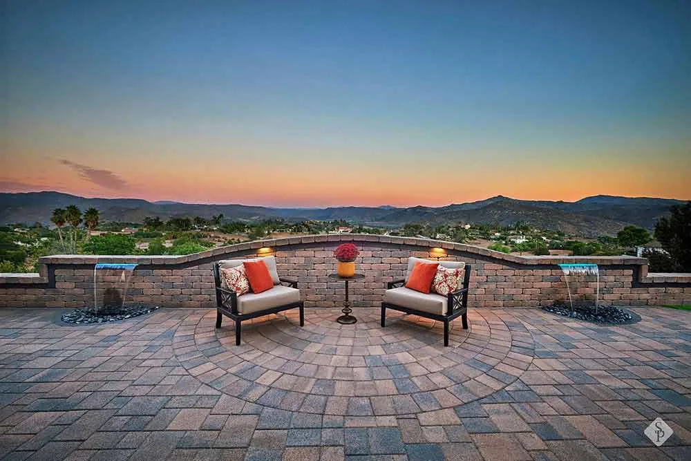 paver patio at sunset