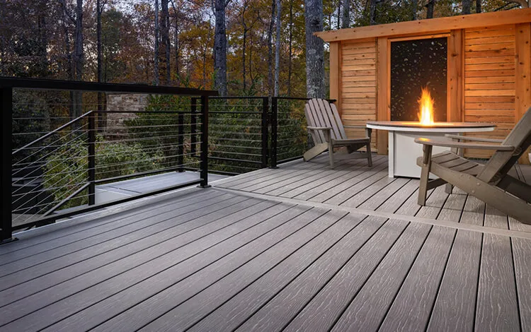 Composite deck with fire pit