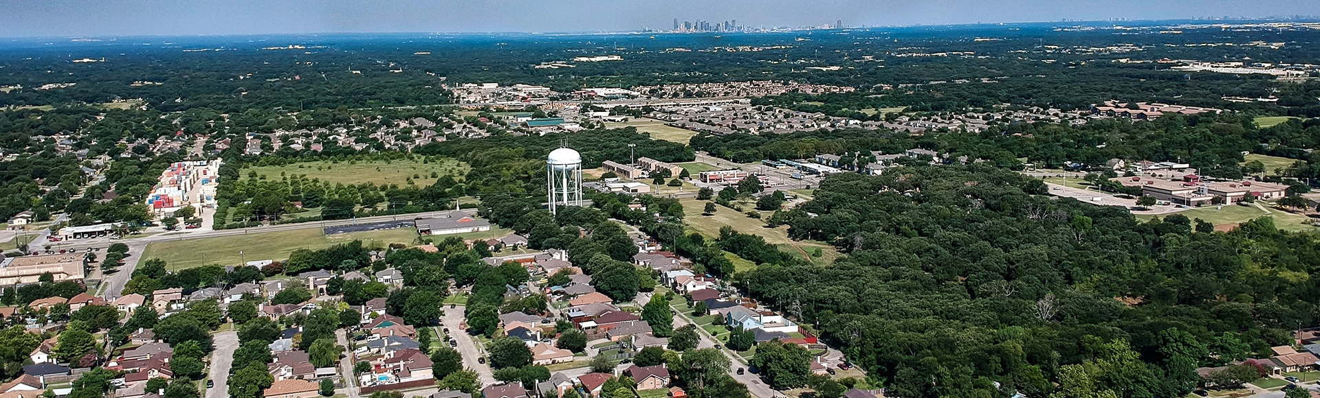 Aerial view view of a neighborhood in Dallas, Highland Park
