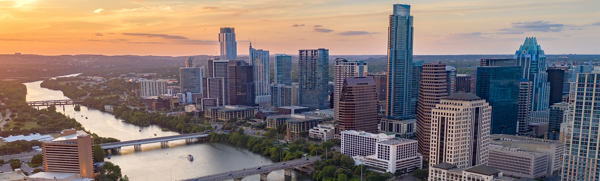 The city of Austin at dusk. 