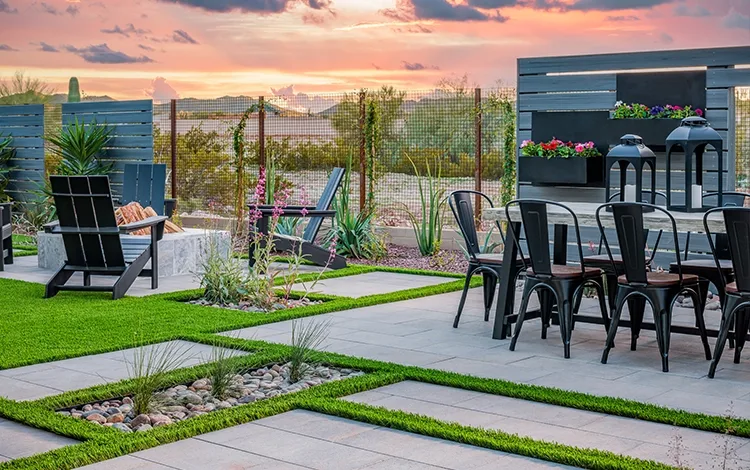 Paver patio and turf outside of Las Vegas.