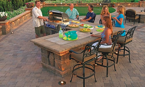 Outdoor kitchen on paver patio