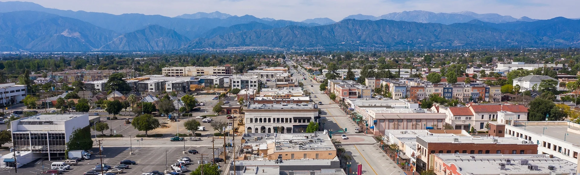 Covina, California,USA. Afternoon sun shines on the historic downtown city center of Covina, California, USA.