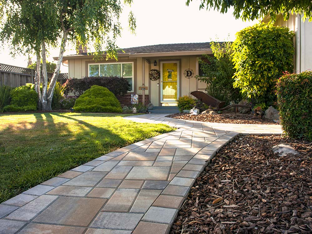 Paver walkway, front entrance, paving stones, curb appeal, front yard, landscape ideas, universal region, daytime