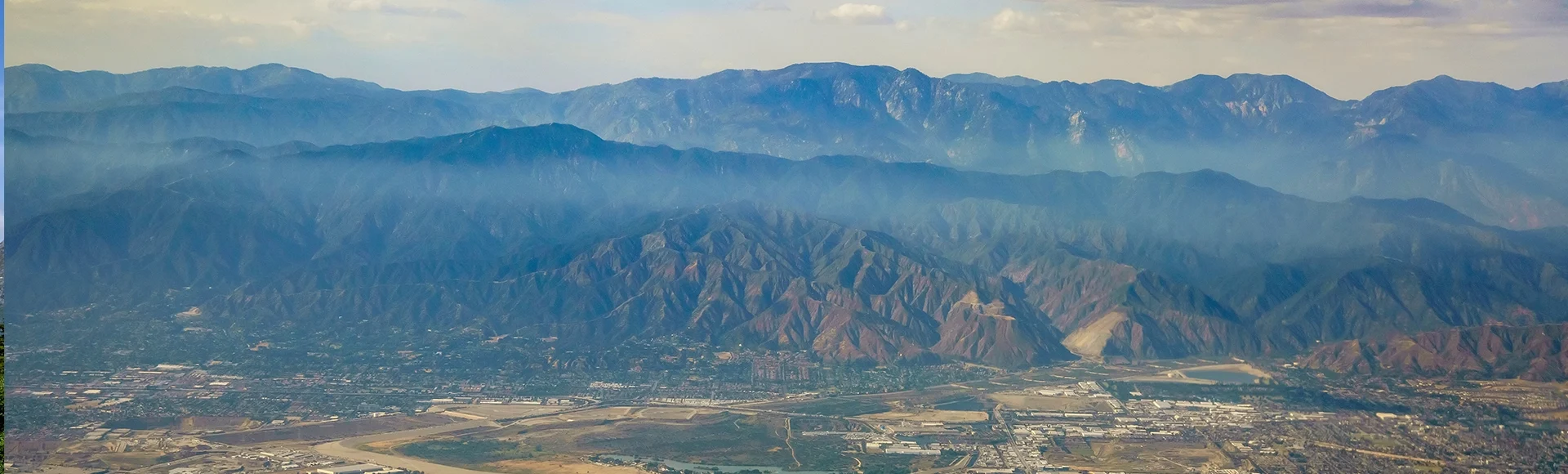 Aerial view of Irwindale, West Covina, view from window seat in an airplane