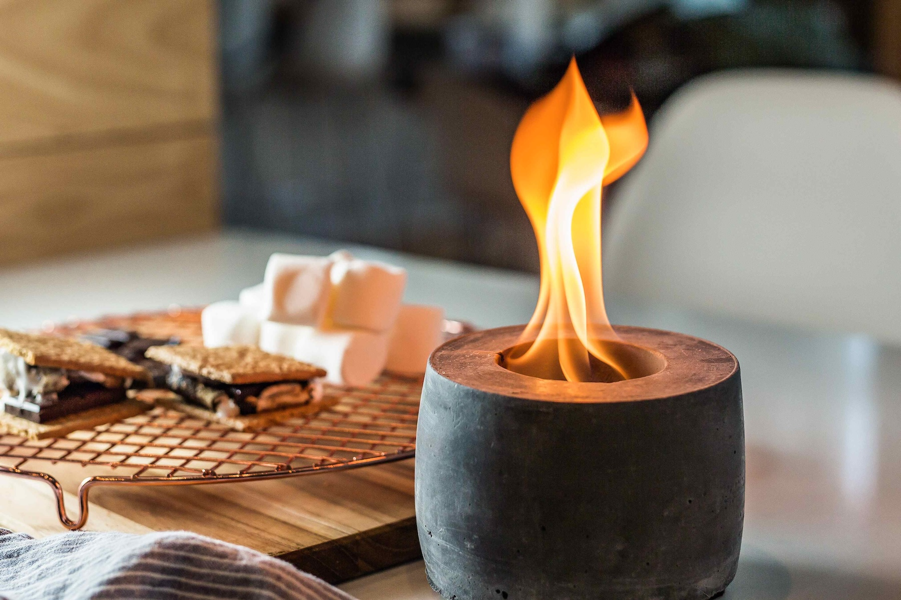 Tabletop Fire Bowl Smores Lit Flame Ambiance