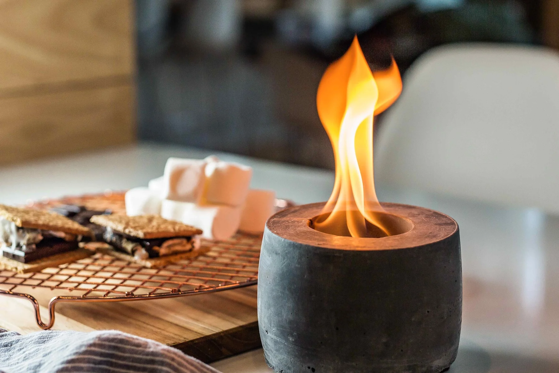 Tabletop Fire Bowl Smores Lit Flame Ambiance