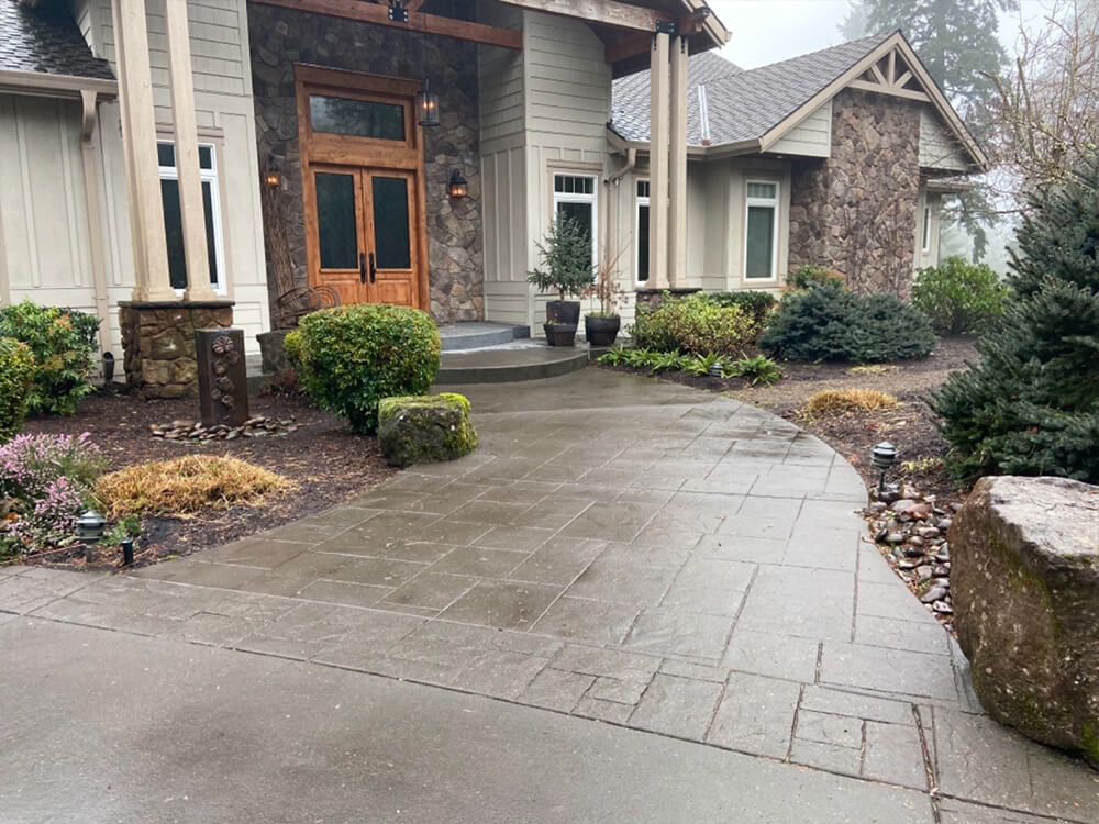 Front walkway make of stones and pavers in Portland, Oregon