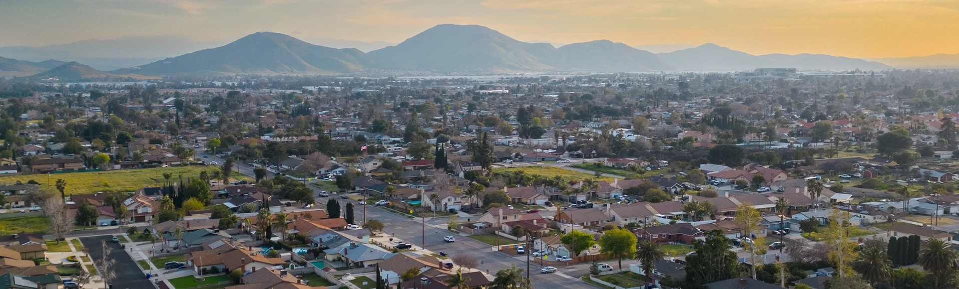 aerial view of the suburban city of Fontana California
