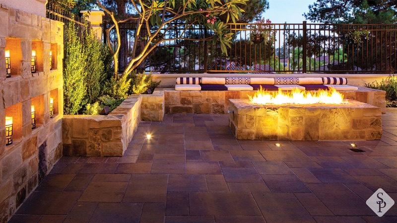 fire pit on paver patio