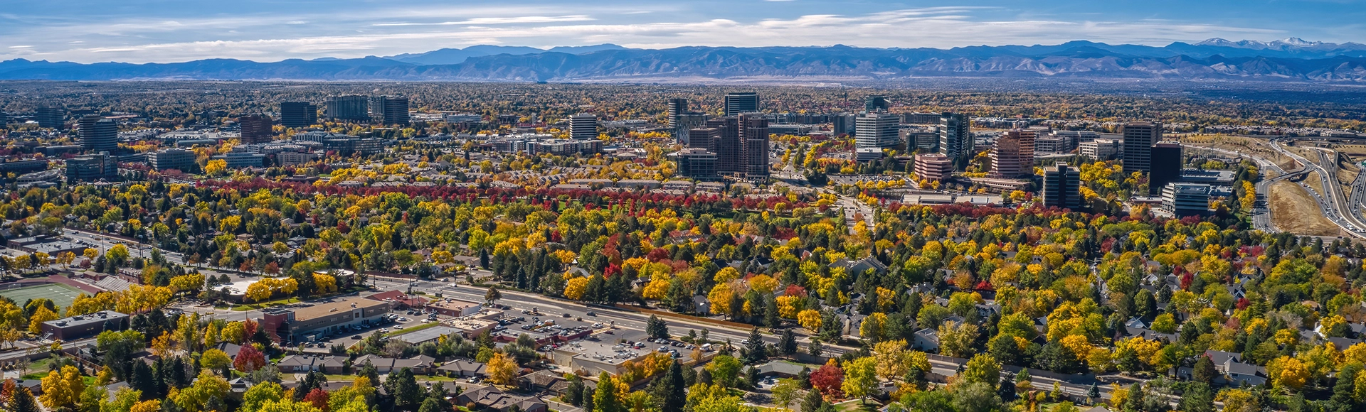 Aerial View of Aurora, Colorado in Autumn
