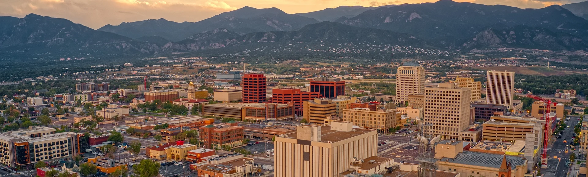 Aerial View of Colorado Springs at Dusk
