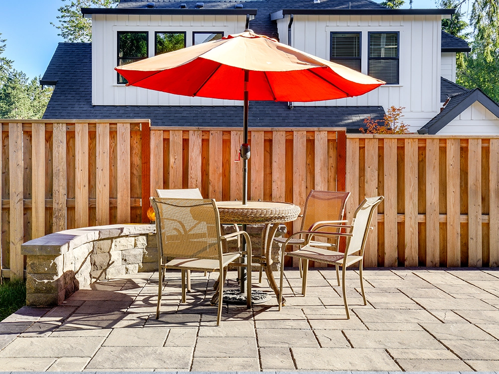Paver patio with built-in paver bench. 
