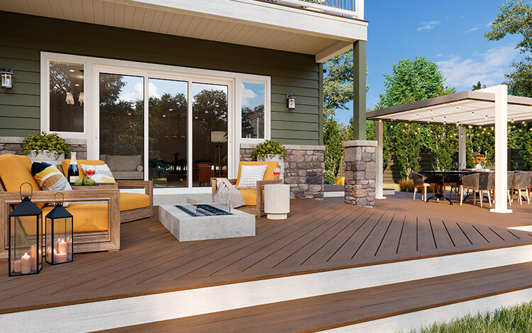 Backyard attached deck with pergola