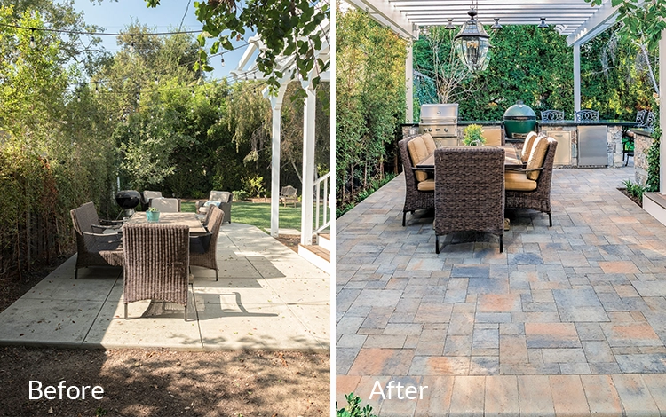 Before and after a backyard patio. From drab to dramatic. 