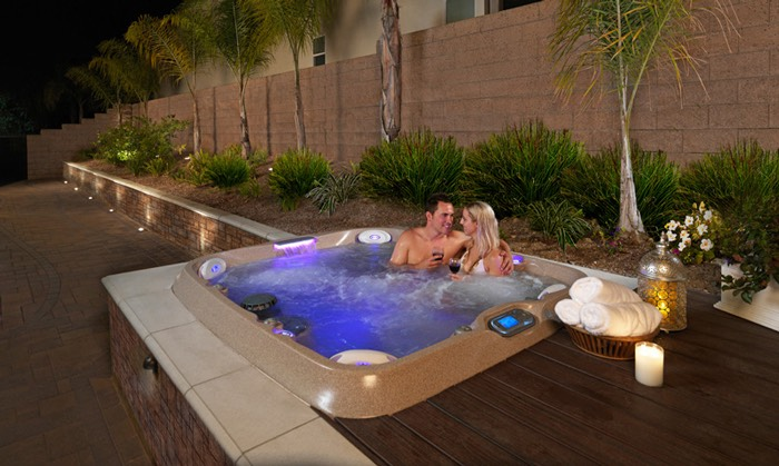 hot tub on paver patio