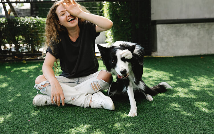 Dog and owner on artificial turf