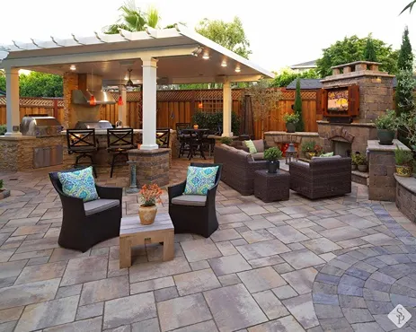 nice paver yard with pergola